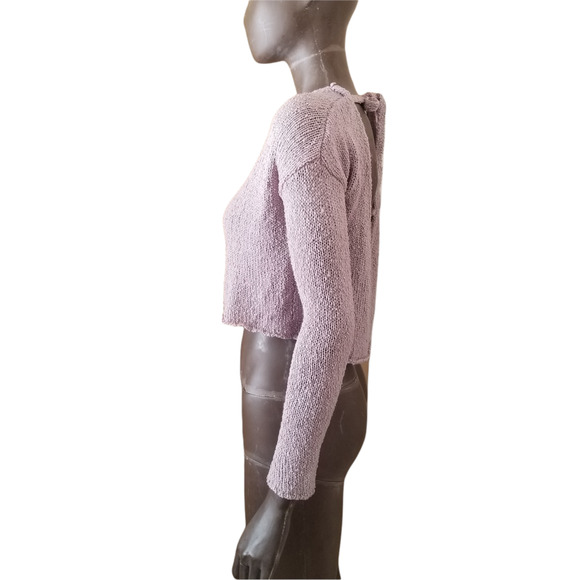 Missguided Sweater Crop Womens Size 4 Lilac Scoop Back Tie Neck - Picture 12 of 12